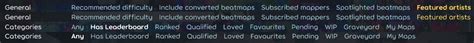 beatmap listing filter.